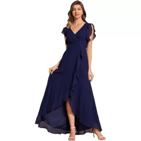 imageEverPretty Womens Formal Dresses V Neck Flowy Sleeves Pleated Backless High Low Bridesmaid Dresses 02221Navy Blue