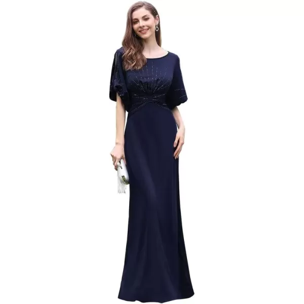 imageEverPretty Womens Round Neck Hollow Out Sleeves Mermaid Beaded Formal Dresses 0544USANavy Blue