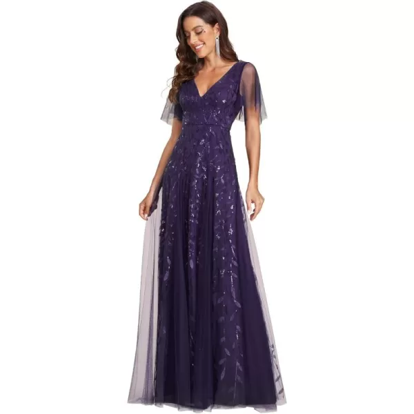 imageEverPretty Womens Sequin Sparkly VNeck Short Sleeve Maxi Evening Dress 00734Deep Purple