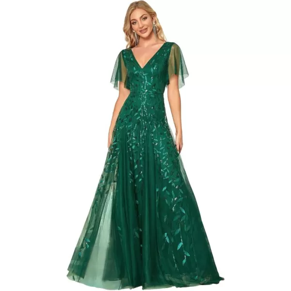 imageEverPretty Womens Sequin Sparkly VNeck Short Sleeve Maxi Evening Dress 00734Green