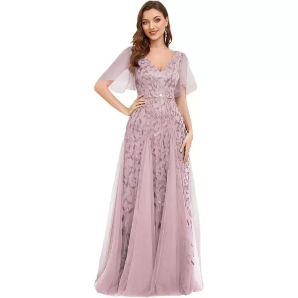 imageEverPretty Womens Sequin Sparkly VNeck Short Sleeve Maxi Evening Dress 00734Lilac