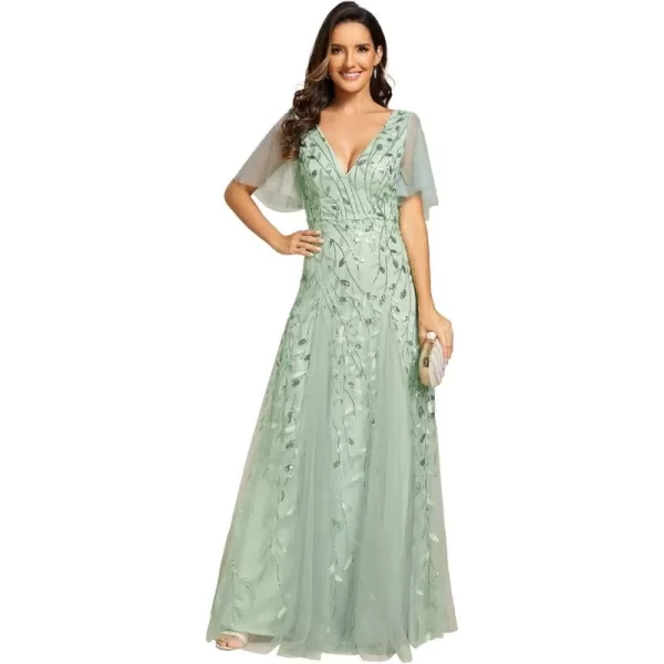 imageEverPretty Womens Sequin Sparkly VNeck Short Sleeve Maxi Evening Dress 00734Mint Green