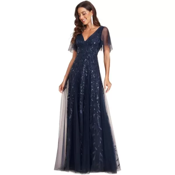 imageEverPretty Womens Sequin Sparkly VNeck Short Sleeve Maxi Evening Dress 00734Navy Blue