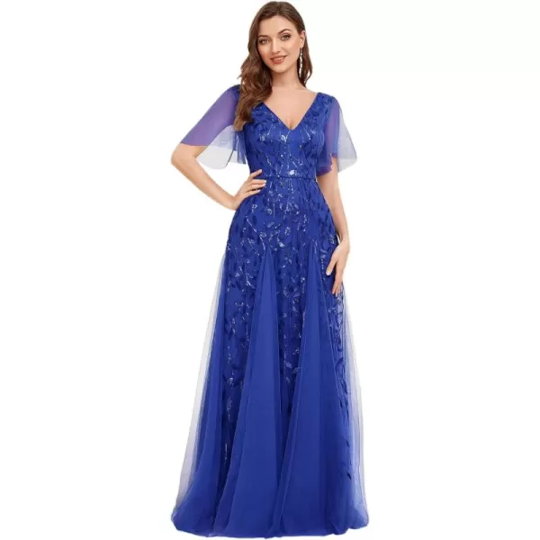 imageEverPretty Womens Sequin Sparkly VNeck Short Sleeve Maxi Evening Dress 00734Sapphire Blue