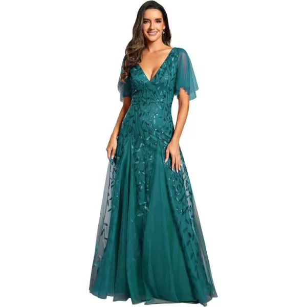 imageEverPretty Womens Sequin Sparkly VNeck Short Sleeve Maxi Evening Dress 00734Teal