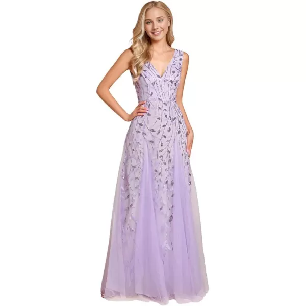 imageEverPretty Womens Sexy Sleeveless VNeck Evening Gowns Empire Waist Sequin Embroidery Formal DressLavender