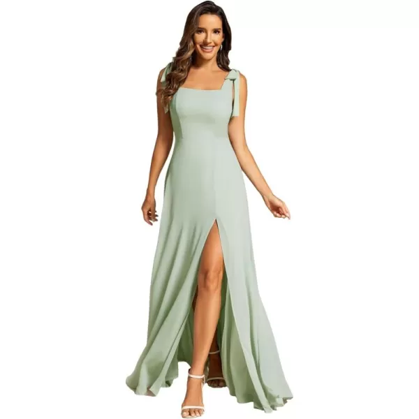 imageEverPretty Womens Summer Square Neck Sleeveless Bowknot A Line Split Maxi Bridesmaid Dresses 02216Mint Green