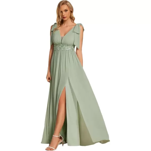 imageEverPretty Womens V Neck Formal Dress Empire Waist Embroidery Split Flowy A Line Bridesmaid Dress 02239Mint Green