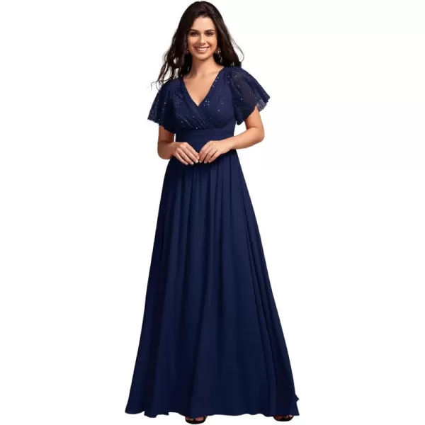 imageEverPretty Womens V Neck Short Sleeves Lace Embroidery Bridesmaid Dresses SeeThrough A Line Summer Dress 02196Navy Blue