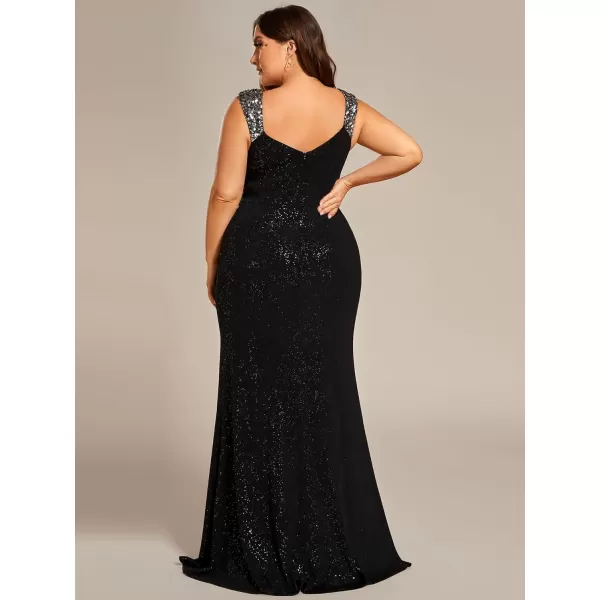 imageEverPretty VNeck High Slit Glitter Bodycon Plus Size Ball Gowns Formal Evening Dresses for Curvy Women 01888DABlack