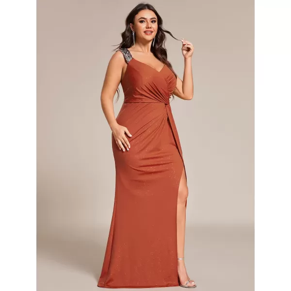 imageEverPretty VNeck High Slit Glitter Bodycon Plus Size Ball Gowns Formal Evening Dresses for Curvy Women 01888DABurnt Orange