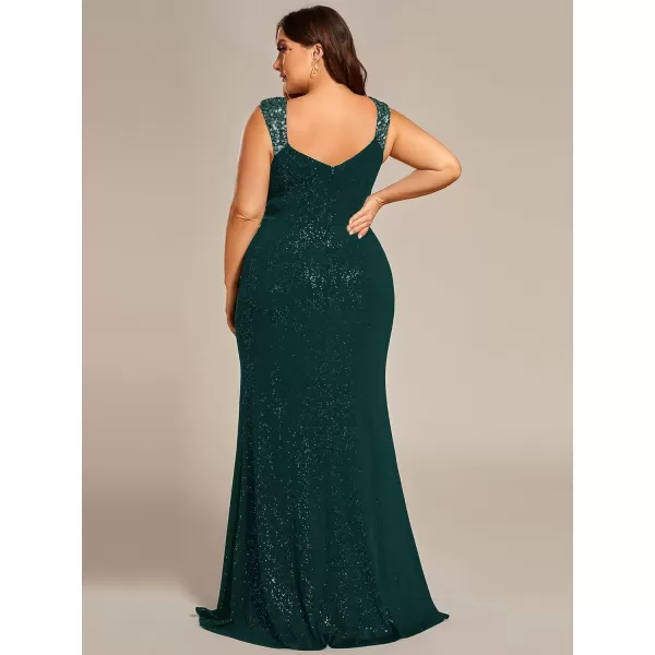 imageEverPretty VNeck High Slit Glitter Bodycon Plus Size Ball Gowns Formal Evening Dresses for Curvy Women 01888DADark Green