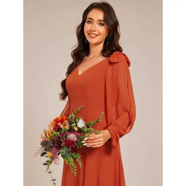 imageEverPretty Womens Elegant Double V Neck Long Sleeve Formal Dress High Waist Split Formal Evening Gowns 80116Burnt Orange