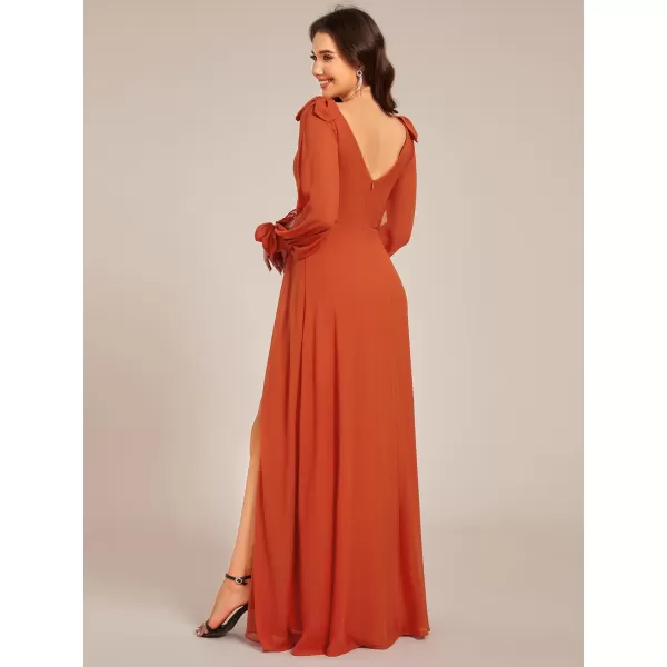 imageEverPretty Womens Elegant Double V Neck Long Sleeve Formal Dress High Waist Split Formal Evening Gowns 80116Burnt Orange