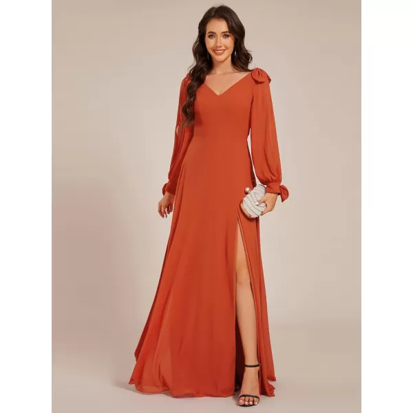 imageEverPretty Womens Elegant Double V Neck Long Sleeve Formal Dress High Waist Split Formal Evening Gowns 80116Burnt Orange