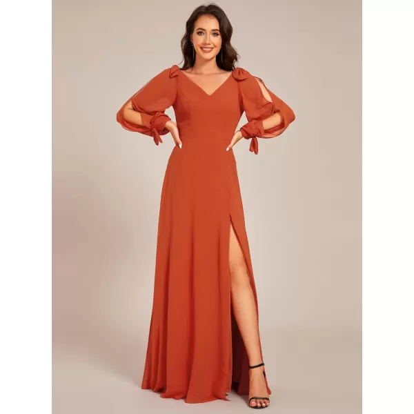 imageEverPretty Womens Elegant Double V Neck Long Sleeve Formal Dress High Waist Split Formal Evening Gowns 80116Burnt Orange