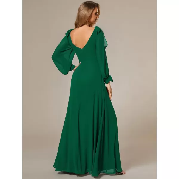 imageEverPretty Womens Elegant Double V Neck Long Sleeve Formal Dress High Waist Split Formal Evening Gowns 80116Dark Green