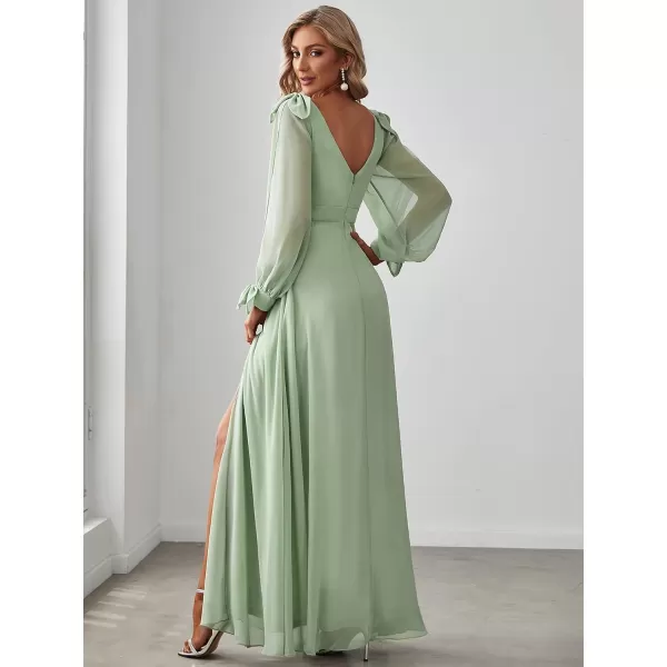 imageEverPretty Womens Elegant Double V Neck Long Sleeve Formal Dress High Waist Split Formal Evening Gowns 80116Mint Green