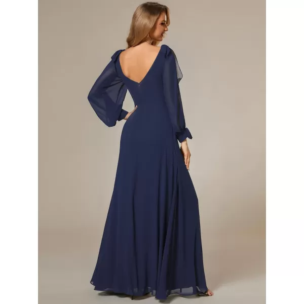 imageEverPretty Womens Elegant Double V Neck Long Sleeve Formal Dress High Waist Split Formal Evening Gowns 80116Navy Blue