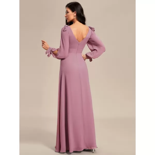 imageEverPretty Womens Elegant Double V Neck Long Sleeve Formal Dress High Waist Split Formal Evening Gowns 80116Orchid