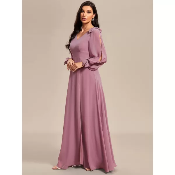 imageEverPretty Womens Elegant Double V Neck Long Sleeve Formal Dress High Waist Split Formal Evening Gowns 80116Orchid