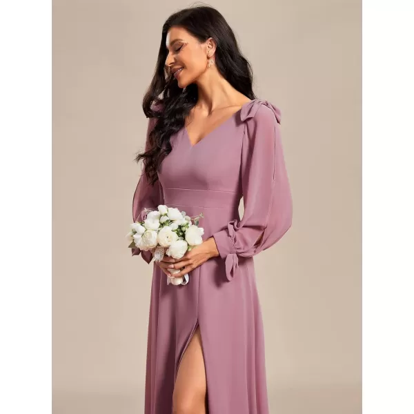 imageEverPretty Womens Elegant Double V Neck Long Sleeve Formal Dress High Waist Split Formal Evening Gowns 80116Orchid