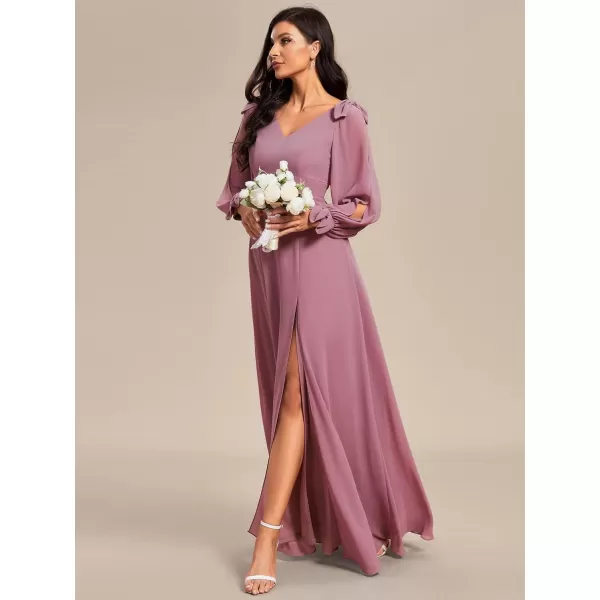 imageEverPretty Womens Elegant Double V Neck Long Sleeve Formal Dress High Waist Split Formal Evening Gowns 80116Orchid