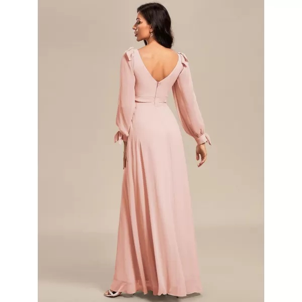 imageEverPretty Womens Elegant Double V Neck Long Sleeve Formal Dress High Waist Split Formal Evening Gowns 80116Pink