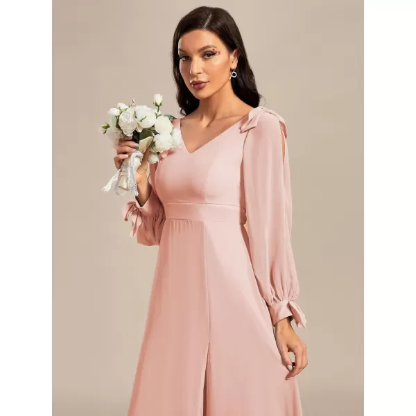 imageEverPretty Womens Elegant Double V Neck Long Sleeve Formal Dress High Waist Split Formal Evening Gowns 80116Pink