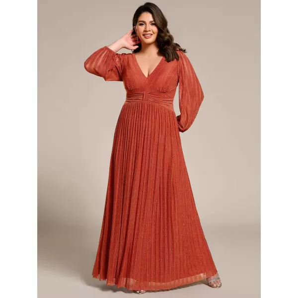 imageEverPretty Womens Glitter Long Sleeves V Neck Pleated Floor Length Plus Size Evening Formal Dresses 01961DABurnt Orange