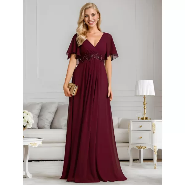 imageEverPretty Womens Mothers Dress Chiffon V Neck A Line Appliques Waist Formal Dresses 01960Burgundy