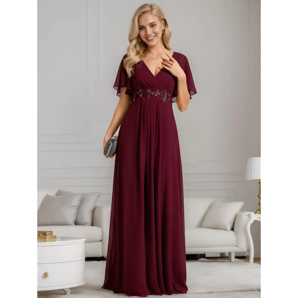 imageEverPretty Womens Mothers Dress Chiffon V Neck A Line Appliques Waist Formal Dresses 01960Burgundy