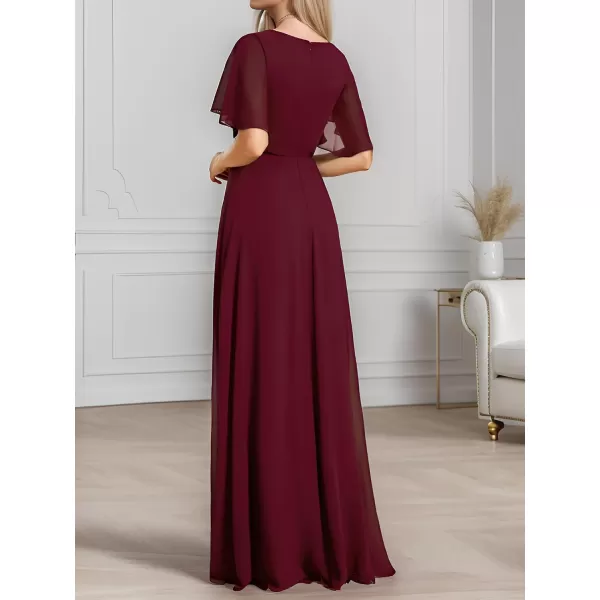 imageEverPretty Womens Mothers Dress Chiffon V Neck A Line Appliques Waist Formal Dresses 01960Burgundy