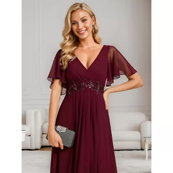 imageEverPretty Womens Mothers Dress Chiffon V Neck A Line Appliques Waist Formal Dresses 01960Burgundy