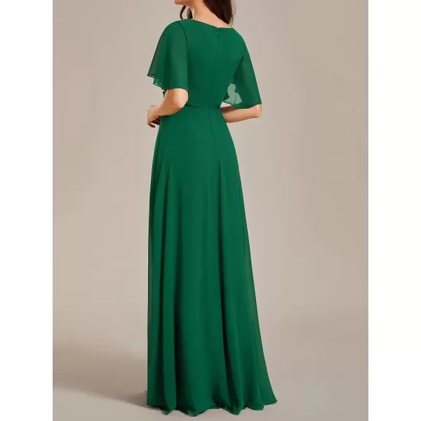 imageEverPretty Womens Mothers Dress Chiffon V Neck A Line Appliques Waist Formal Dresses 01960Deep Green