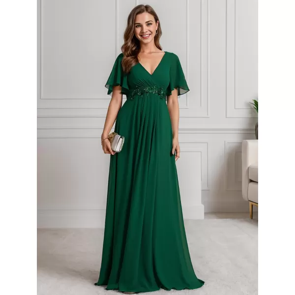 imageEverPretty Womens Mothers Dress Chiffon V Neck A Line Appliques Waist Formal Dresses 01960Deep Green