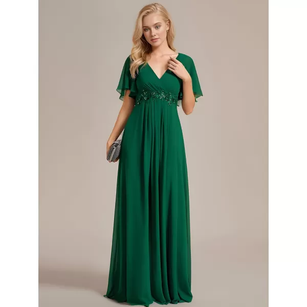 imageEverPretty Womens Mothers Dress Chiffon V Neck A Line Appliques Waist Formal Dresses 01960Deep Green