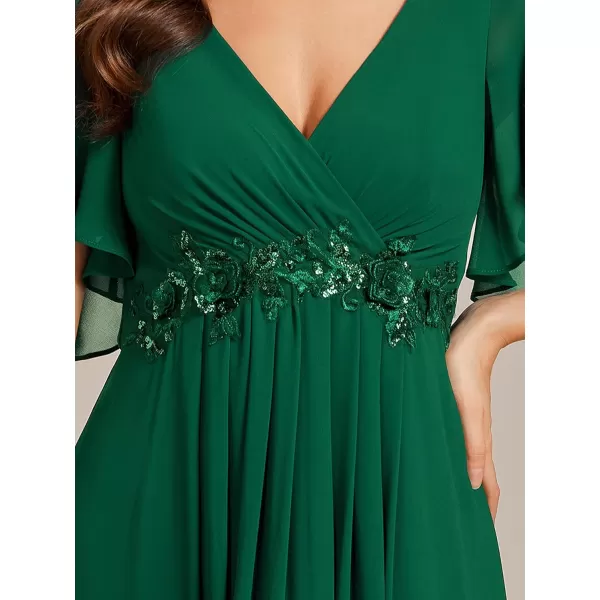 imageEverPretty Womens Mothers Dress Chiffon V Neck A Line Appliques Waist Formal Dresses 01960Deep Green