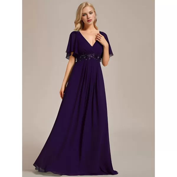 imageEverPretty Womens Mothers Dress Chiffon V Neck A Line Appliques Waist Formal Dresses 01960Deep Purple