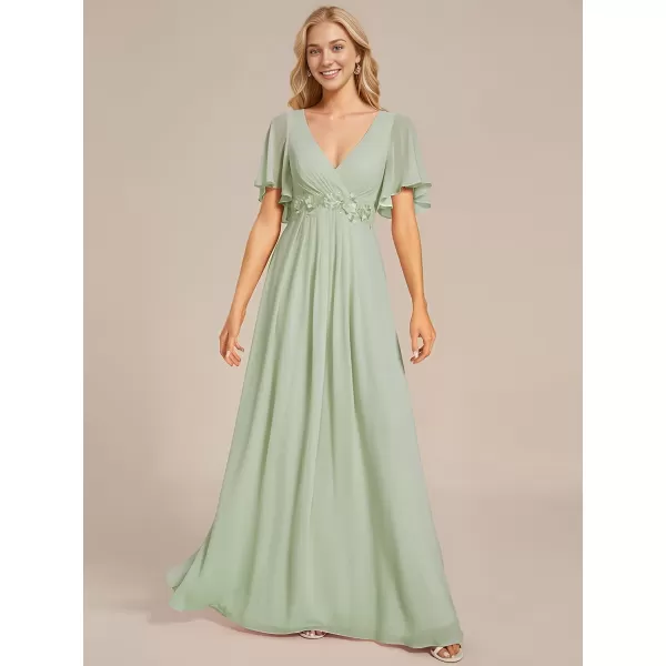 imageEverPretty Womens Mothers Dress Chiffon V Neck A Line Appliques Waist Formal Dresses 01960Mint Green