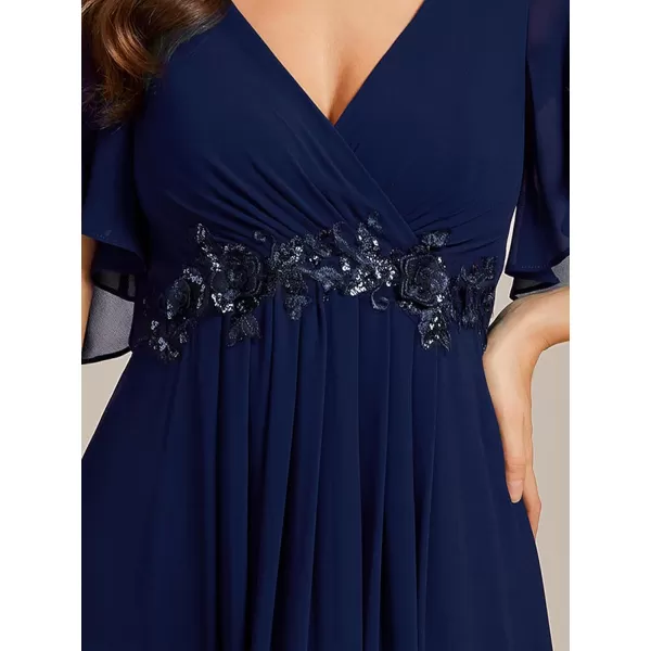 imageEverPretty Womens Mothers Dress Chiffon V Neck A Line Appliques Waist Formal Dresses 01960Navy Blue