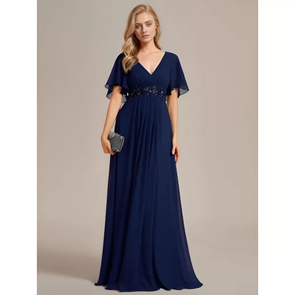 imageEverPretty Womens Mothers Dress Chiffon V Neck A Line Appliques Waist Formal Dresses 01960Navy Blue