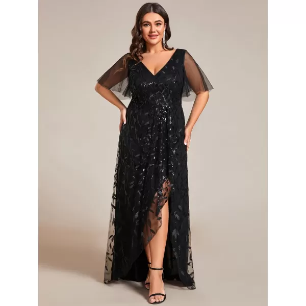 imageEverPretty Womens Plus Size Gorgeous A Line Sequin Embroidered Fornal Evening Dress with Sleeves 02083DABlack