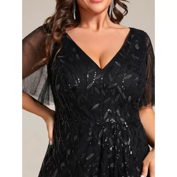 imageEverPretty Womens Plus Size Gorgeous A Line Sequin Embroidered Fornal Evening Dress with Sleeves 02083DABlack