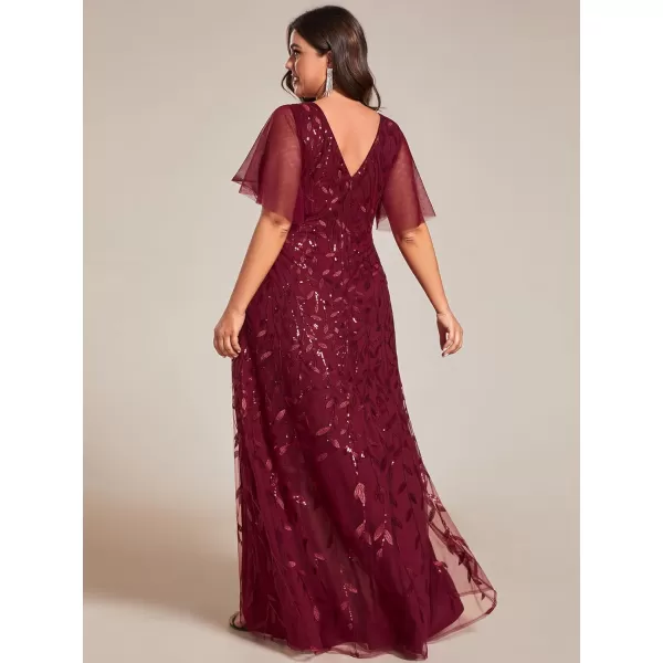 imageEverPretty Womens Plus Size Gorgeous A Line Sequin Embroidered Fornal Evening Dress with Sleeves 02083DABurgundy