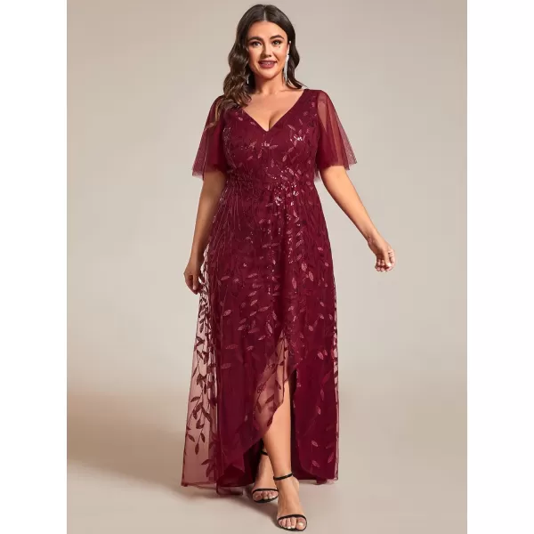 imageEverPretty Womens Plus Size Gorgeous A Line Sequin Embroidered Fornal Evening Dress with Sleeves 02083DABurgundy