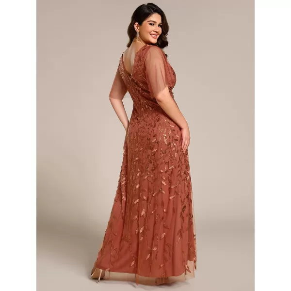 imageEverPretty Womens Plus Size Gorgeous A Line Sequin Embroidered Fornal Evening Dress with Sleeves 02083DABurnt Orange