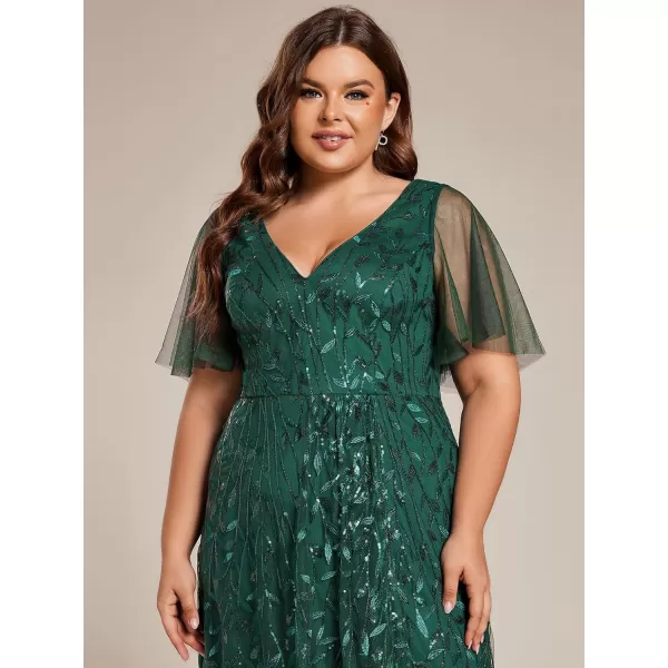 imageEverPretty Womens Plus Size Gorgeous A Line Sequin Embroidered Fornal Evening Dress with Sleeves 02083DADark Green