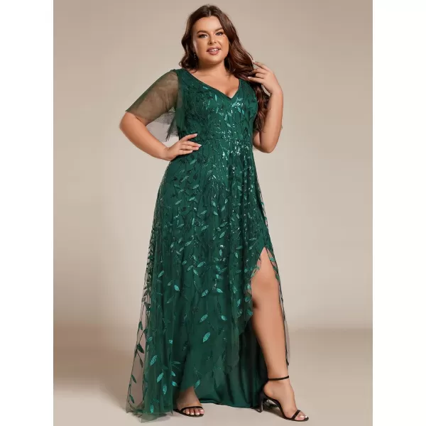 imageEverPretty Womens Plus Size Gorgeous A Line Sequin Embroidered Fornal Evening Dress with Sleeves 02083DADark Green