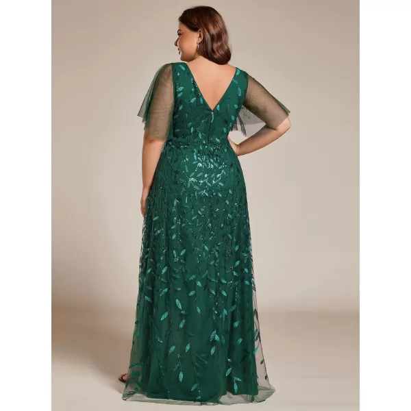 imageEverPretty Womens Plus Size Gorgeous A Line Sequin Embroidered Fornal Evening Dress with Sleeves 02083DADark Green